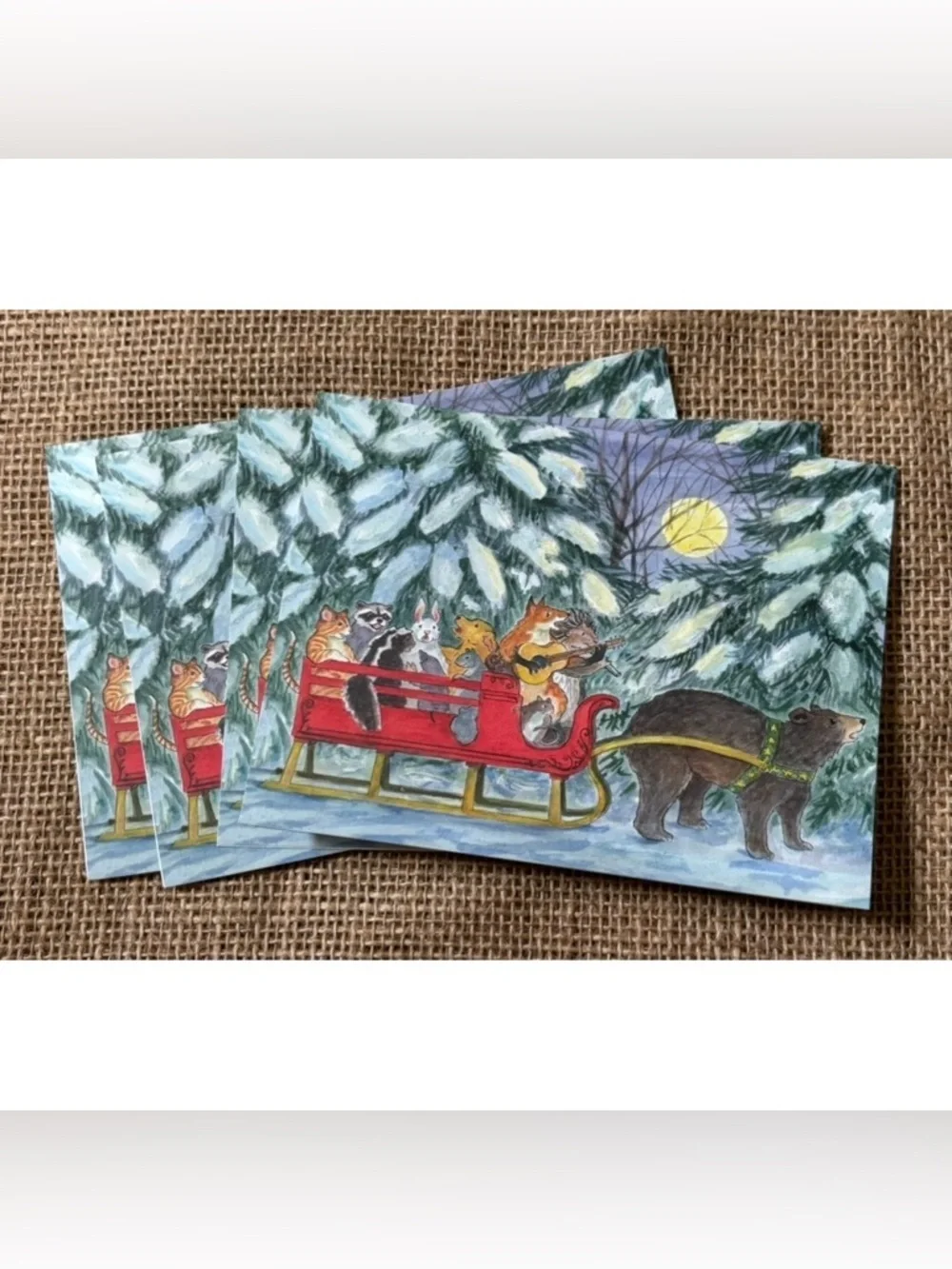 Woodfield Press Cindy Hendrick Christmas Cards Woodland Animals In Sleigh Cute